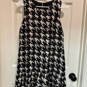JCrew 8P Black and White Houndstooth Satin Dress